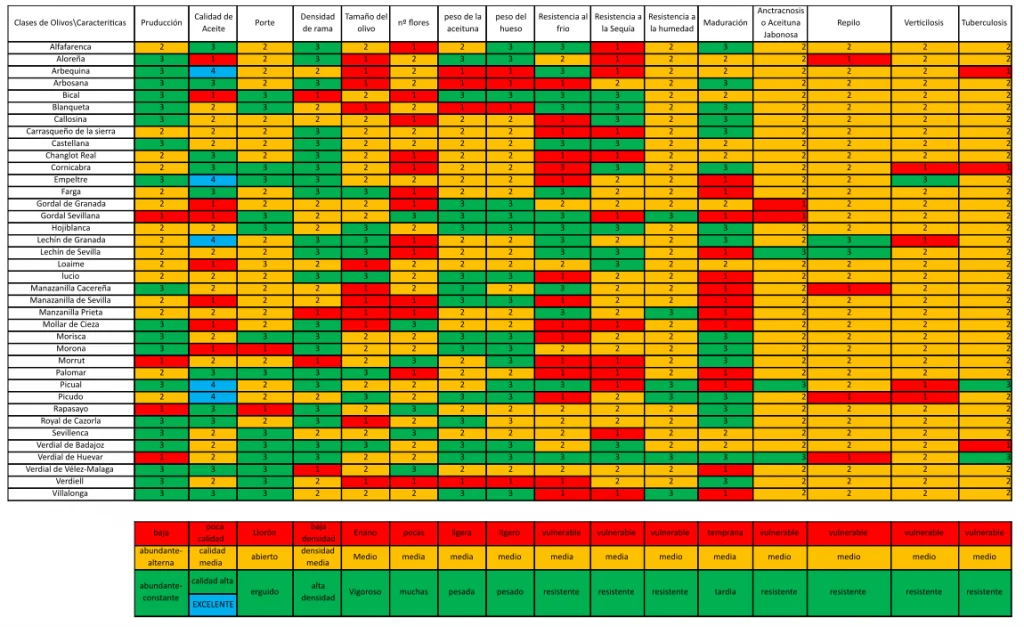 Comparacion variedades de olivo